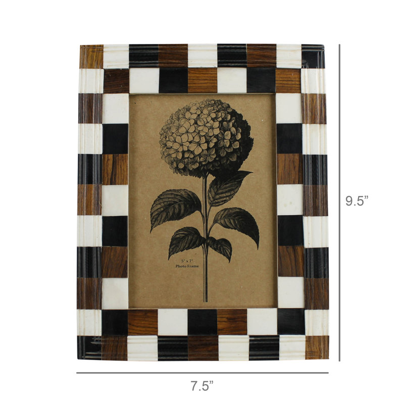 Cadre, résine noire, os blanc, sheesham 5 x 7