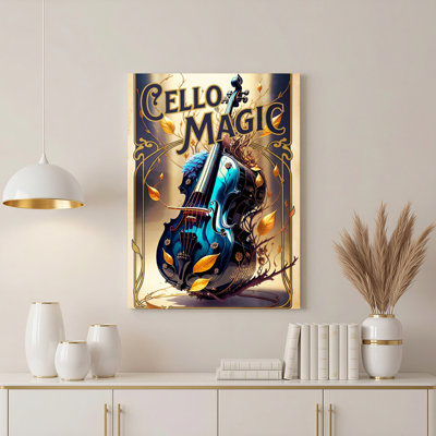 Cello Magic Artistic Instrument Design Canvas Wrapped Wall Art Oil Painting Print Set Of 1
