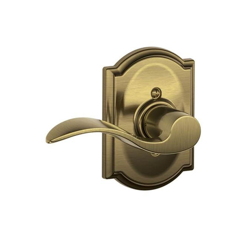 Accent Lever with Camelot Trim Non-Turning Lock, Left Hand, Antique Brass