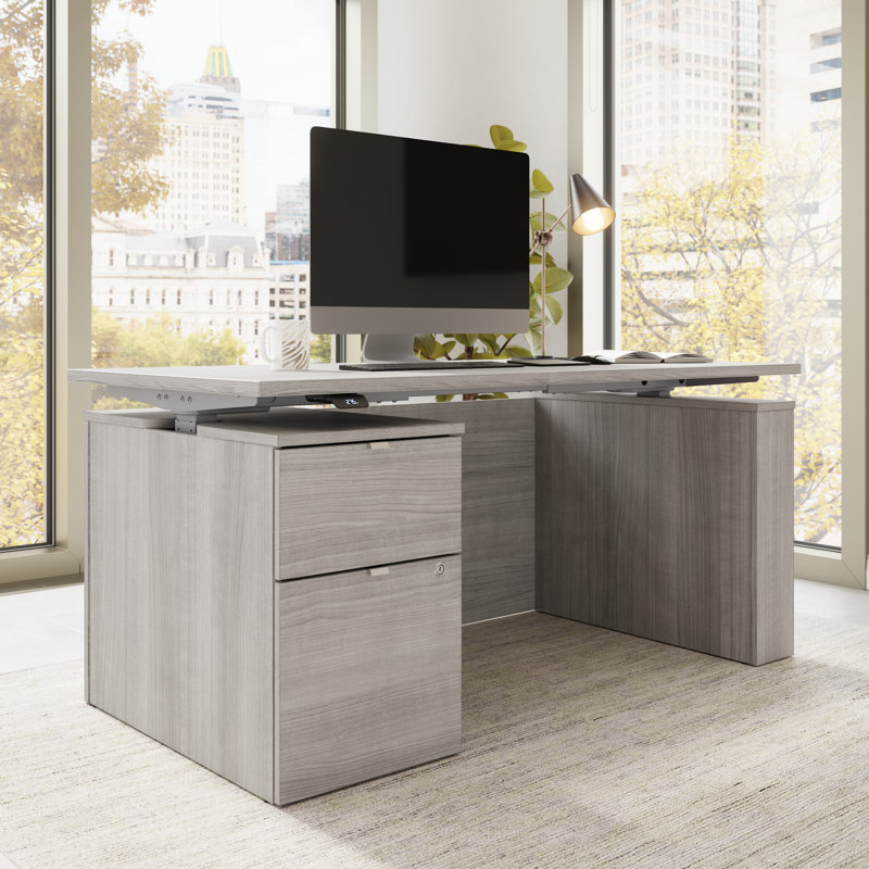 Bush Business Furniture Stratus 60W X 30D Eletric Height Adjustable Standing Desk With File Cabinet, Platinum Gray