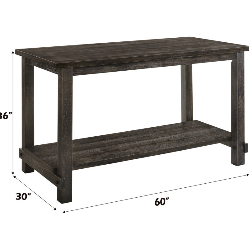 Table à hauteur de comptoir Ii - finition grise, construction, tablette inférieure pour espace de rangement, plateau en bois fixe, pieds droits carrés,