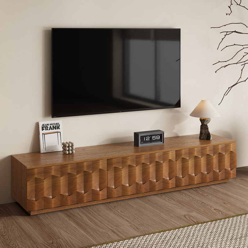 70.9" TV Stand Combination Cabinet with Storage, 3 Drawers, Textured Wood Fronts & Oak Finish, 70.9"