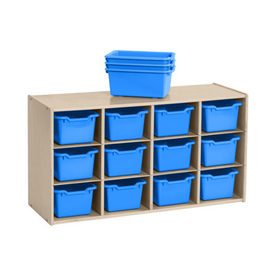 ECR4Kids Streamline 12 Cubby Tray Cabinet with Scoop Front Storage Bins, 3x4, Natural -  ELR-17432-BL