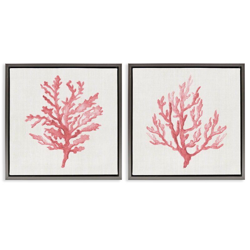 Ensemble de cadres flottants 2 pièces Rosy Pink Coral Branches, design par Janet Tava, H 25 po x l 25 po