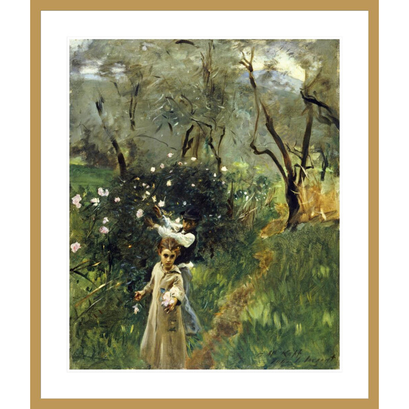 «Gathering Flowers at Twilight» par John Singer Sargent - Impression giclée sur cadre, H 39,32 po x l 33,5 po