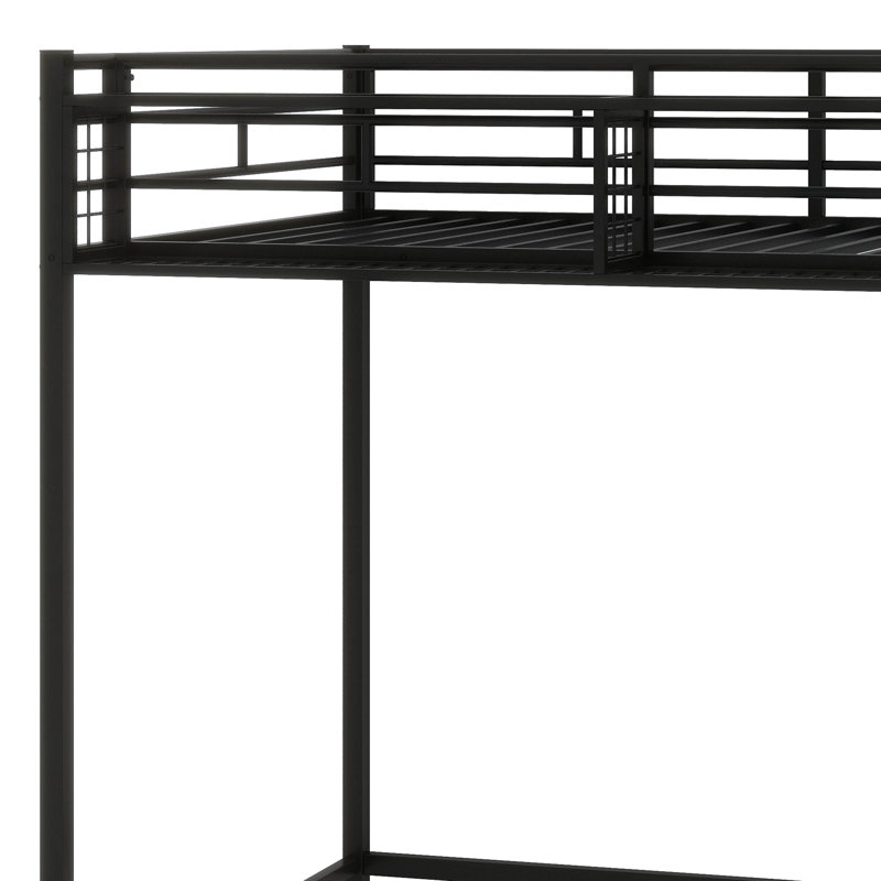 Lit mezzanine simple en métal avec grille de rangement supérieure et échelle de rangement latérale, Noir