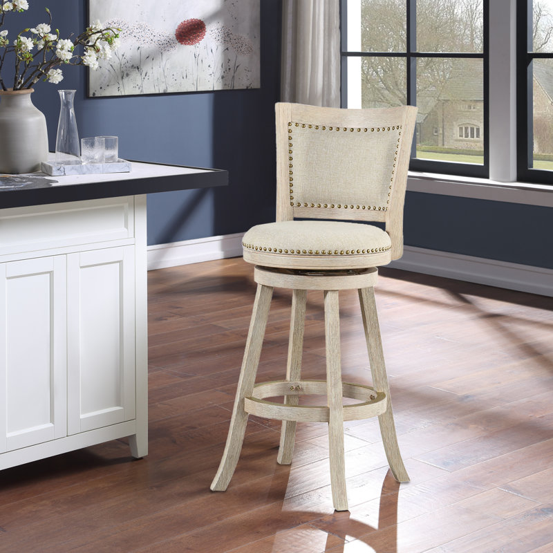 Falken Swivel Upholstered Counter Stool with Solid Wood Frame, Ivory Wire-Brush, Bar Stool (30.25" Seat Height), Ivory