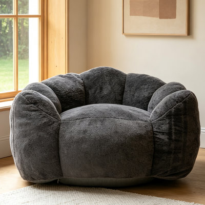 39,7 po. Grand fauteuil à motif de pétales paresseux, fauteuil de loisirs en velours de lapin artificiel pour salon de chambre à coucher