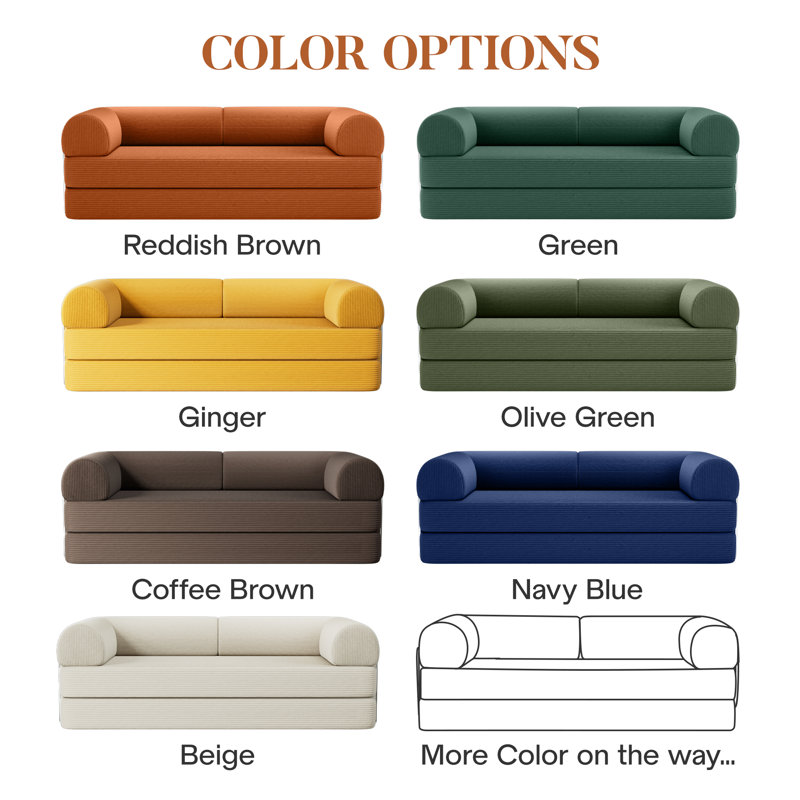 Foldable 3-Person Fabric Sofa Bed - High Rebound Sponge