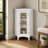 Allare Corner Floor Cabinet, 2 Adjustable Shelves, Glass Door, 32in Freestanding White Storage Cabinet for Bathroom and Living Room Storage