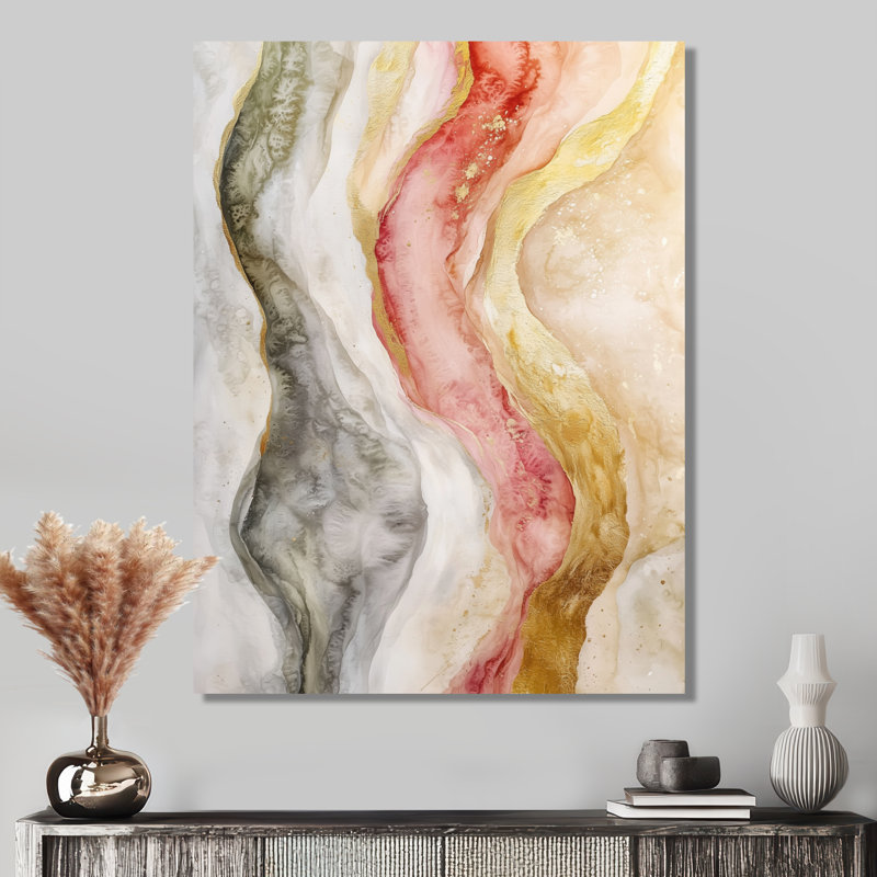 «Celestial Pink Balance Of Sinai Pearl Marble II» - art mural moderne en métal transitionnel, H 44 po x l 34 po
