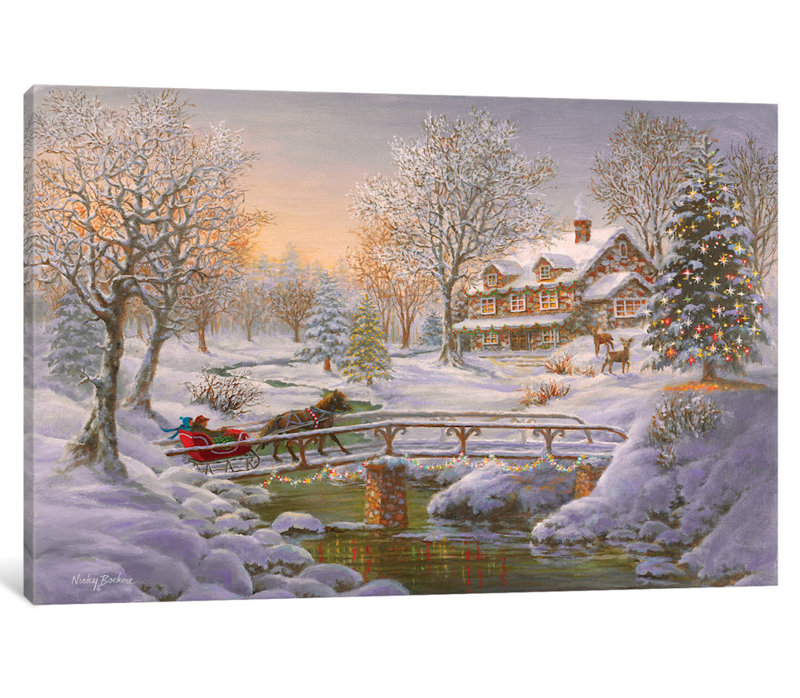 Reproduction d’art sur toile, "over the bridge to maison", H 26 po x l 40 po x P 1,5 po