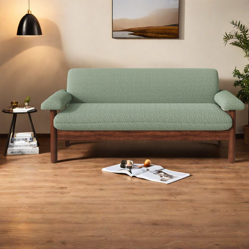 Canapé moderne moderne avec causeuse verte, revêtement en polyester, style compact pour les espaces confortables