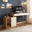 Bureau avec armoire latérale et prise électrique, plateau en verre avec revêtement en similicuir, 5 tiroirs pour bureau à domicile-133630983
