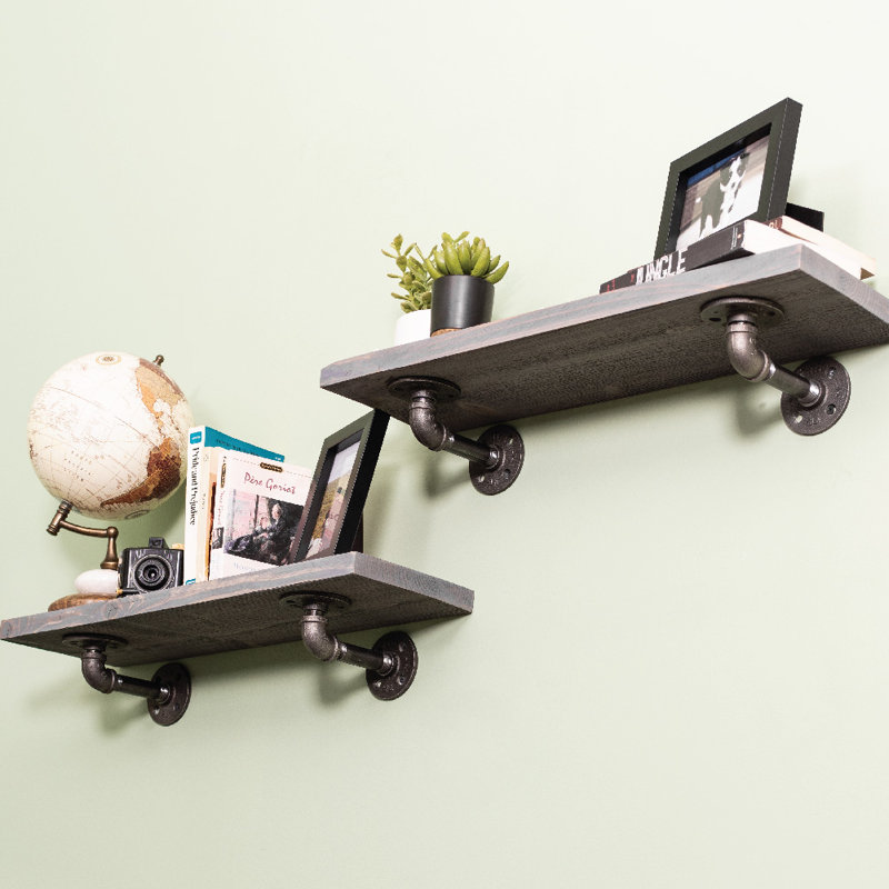 Ternes 2 Piece Pine Floating Shelf, Riverstone Gray