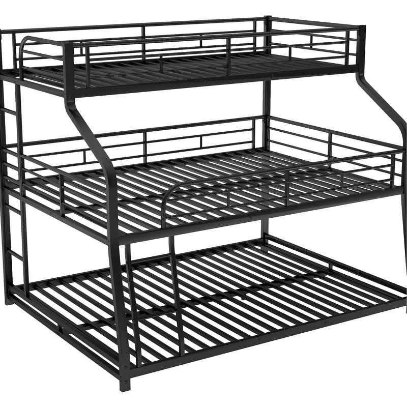 Lit superposé triple moderne en métal noir pour lit simple TG / TG double / grand avec garde-corps double et espace -