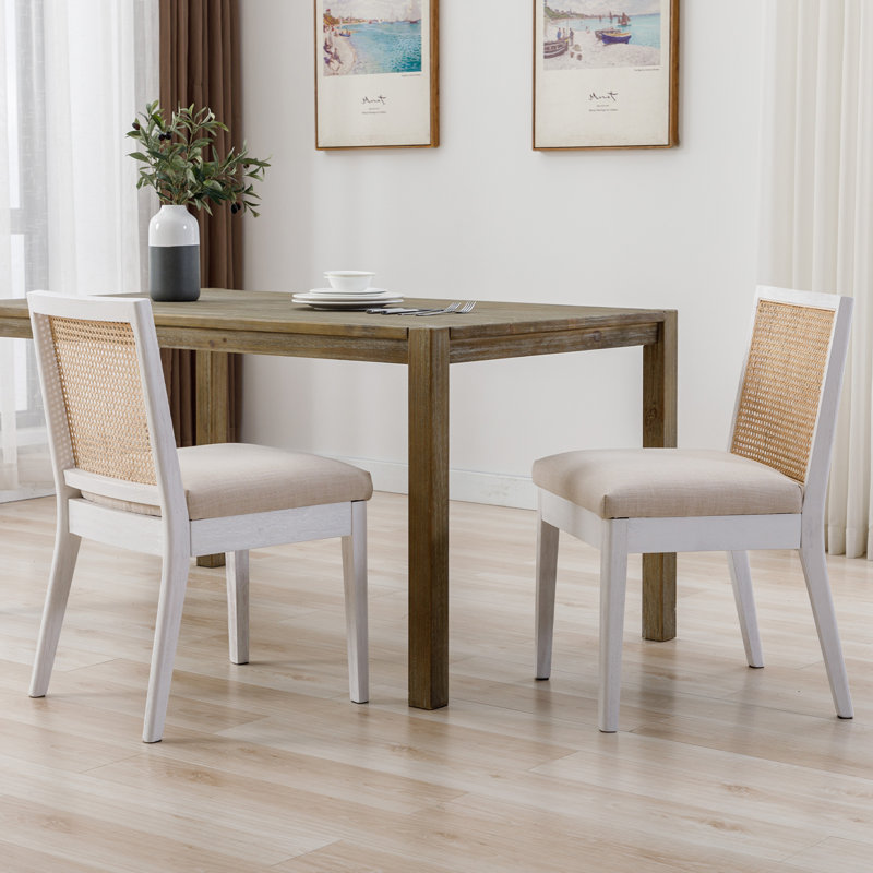 19.75cm H Upholstered Side Chair, Linen Beige, White