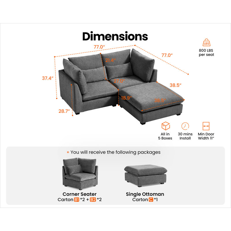 Oversized Chenille Modular Sofa Extra Deep Cloud Corduroy Sectional Couch With Ottoman Chaise Fsc Certified Fluffy Loveseat L Sofa