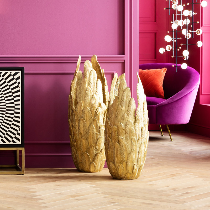 Vase Feathers Gold, 91.2cm H x 34.5cm W x 34.5cm D