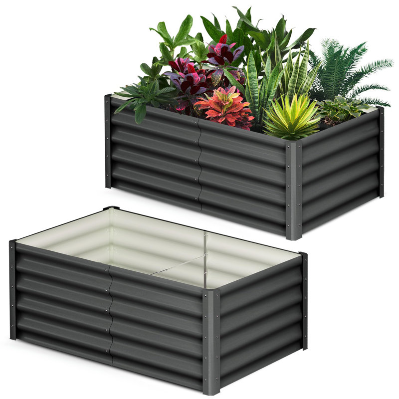 2-Pack 6x3x1.5 FT Galvanized Raised Garden Beds, Outdoor Metal Planter Boxes with Open Base for Vegetables & Flowers