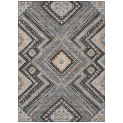 Solene Gray Washable Indoor-Outdoor Rug - 