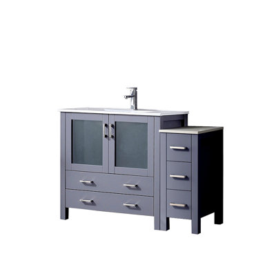 Single Bath Vanity 48 In. W X 18.25 In. D, With Side Cabinet, Ceramic Top, And Faucet Set