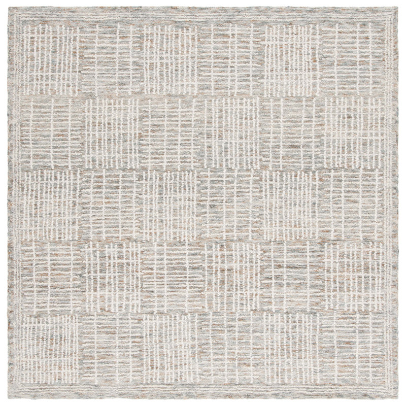 Wikhard Abstract Hand Tufted Wool Cotton Geometric Rug in Brown/Ivory, Square 4'