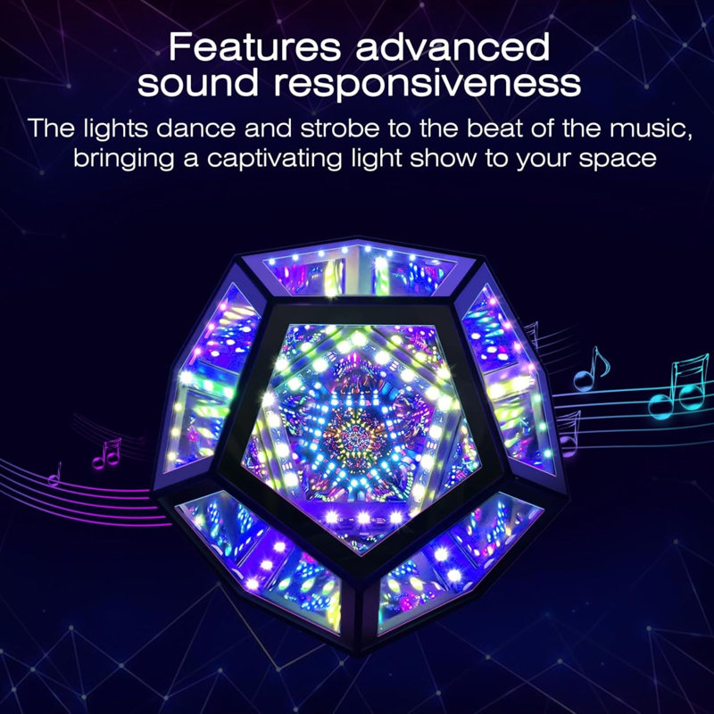 Infinite Dodecahedron Decor 3D Hyper Cube RGBW Changing Night Lighting