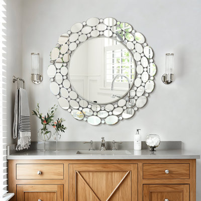 35" Large Round Wall Mirrors, Modern Silver Mirror for Wall Decor, Elegant Decorative Mirror for Entryway, Living Room, Bedroom, Bathroom, Dining Room