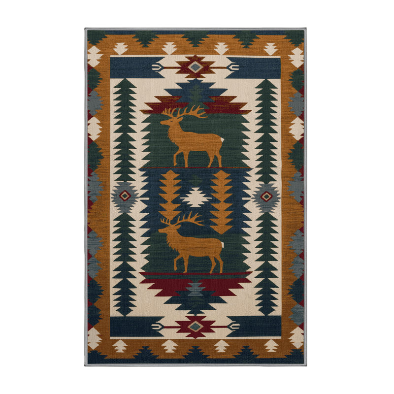 Washable Elk Southwestern Area Rug, Rectangle 4' x 6'