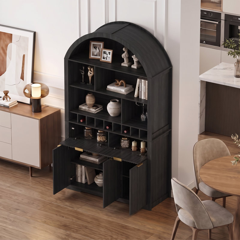 75" H Arched Kitchen Pantry Cabinet, Black
