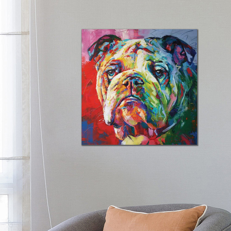 Bulldog par Jos Coufreur - reproduction d'art, Toile tendue, Pas de tapis, H 26 po x l 26 po x P 1,5 po