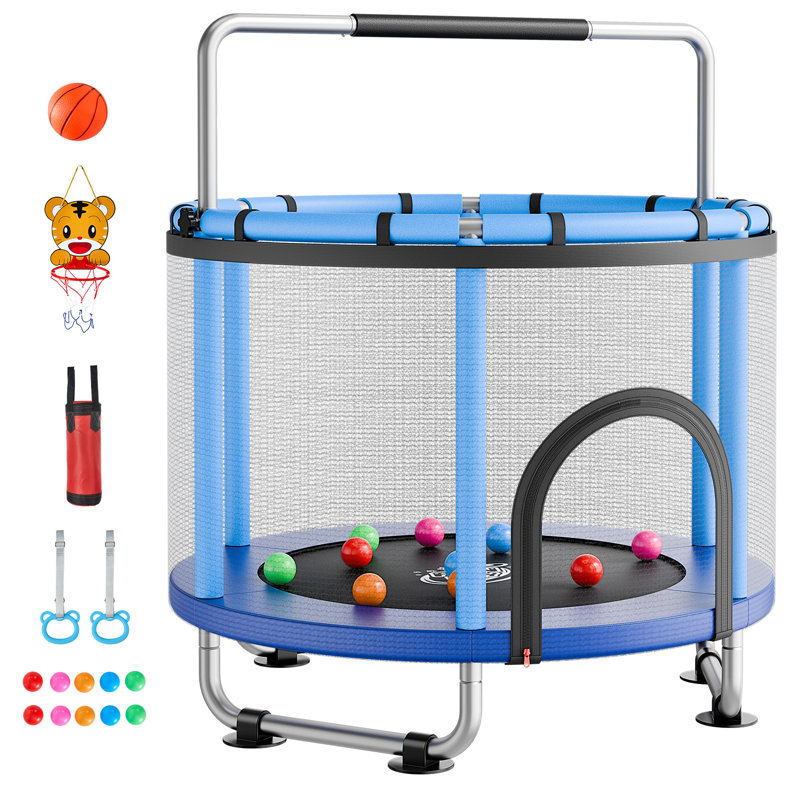 VEVOR in. Round Kid / Toddler Trampoline with Safety Enclosure, Blue