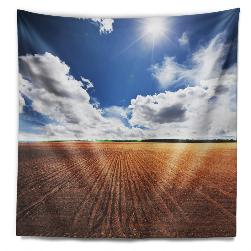 Vaste champ paysage sous tapisserie clouds blanc, H 32 po x l 39 po