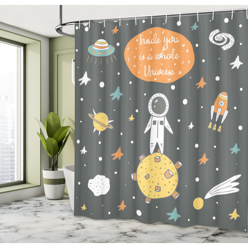 East Urban Home Outer Space Shower Curtain Doodle Astronaut, 75"H x 69"W