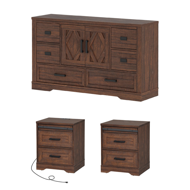 Ensemble de commode et de table de chevet Glenford , Brun