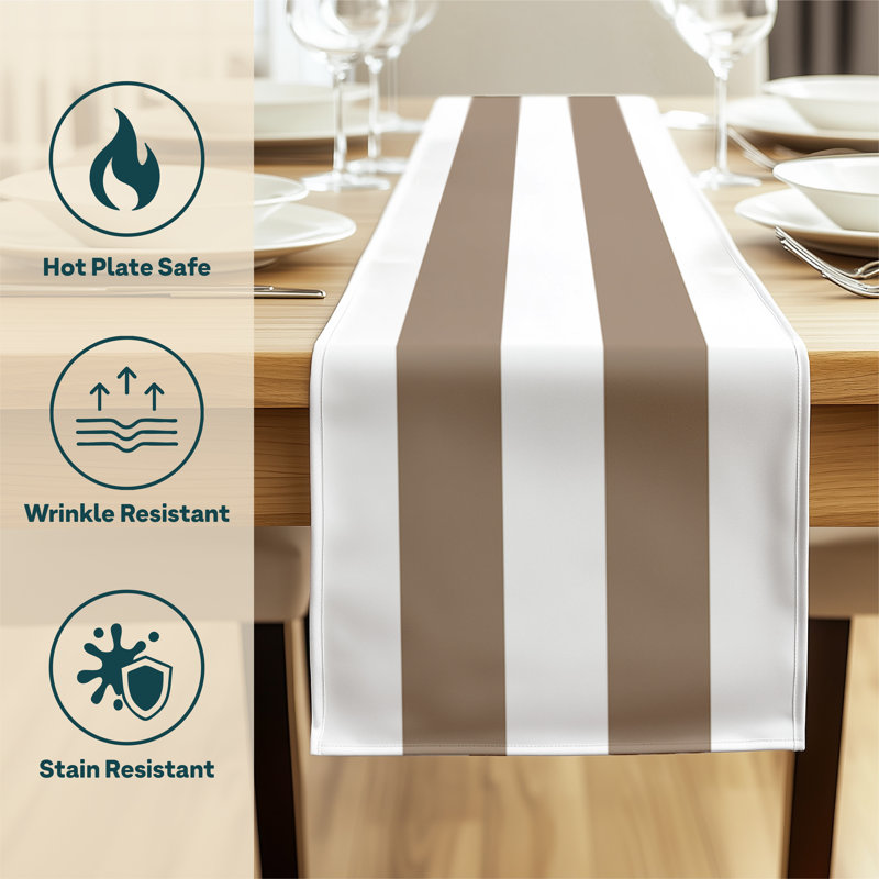 Khaki Striped Table Runner 72" x 12", 72" L x 12" W, Khaki