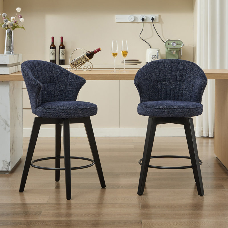 Ensemble de 2 tabourets de bar pivotants à dossier à oreilles 008 avec tabourets réglables à hauteur de comptoir de 25 po avec pieds en bois massif et rembourrage accroupi, pieds réglables
