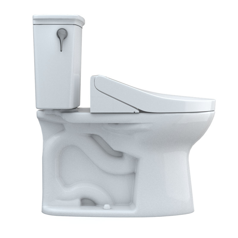 White Vitreous China Elongated Two-Piece Toilet with Bidet Seat