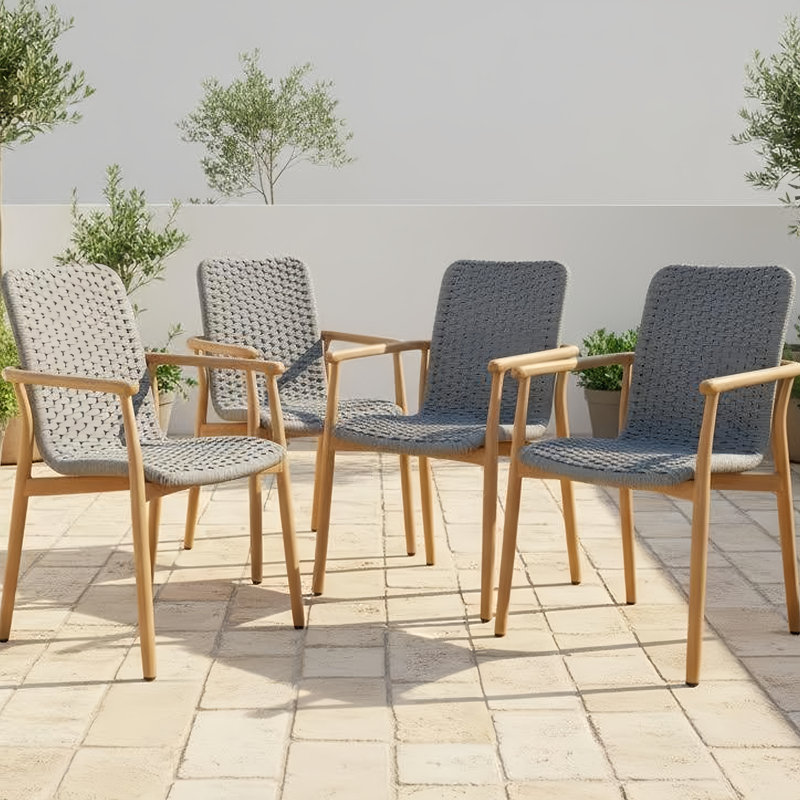 Ensemble de chaises d'extérieur modernes en aluminium brossé à la main avec corde tissée (ensemble de 4)