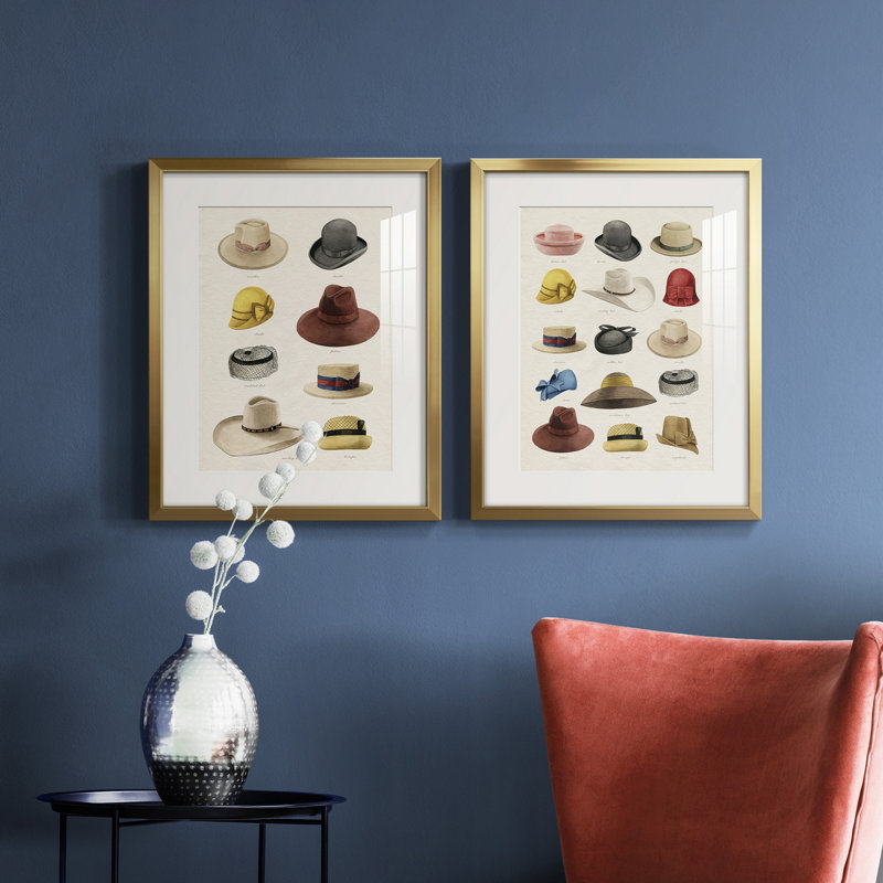 Vintage Hats II - reproduction encadrée de qualité supérieure - prête à être accrochée
