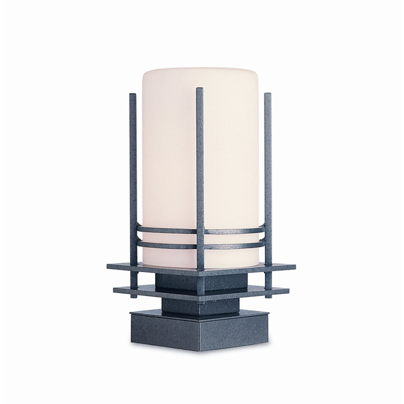 Banded Outdoor 1-Light 12.8" H Pier Mount Light, Natural lron, Opal