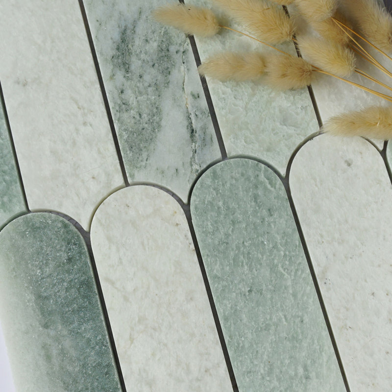 Moonlit Arches 10.4 In. X 9.77 In. Picket Polished Marble Mosaic Tile, Green