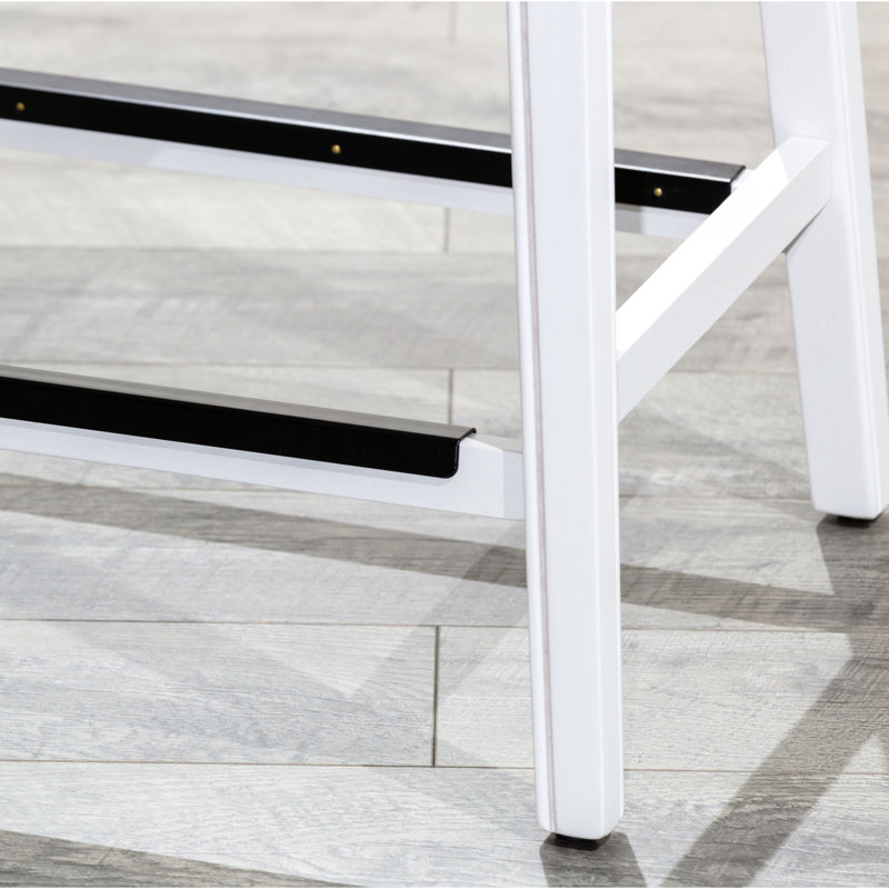 Tabouret de bar de 30 po gris vieilli, siège en cuir noir, structure en bois franc massif, rehausse l'ambiance de style gris selle, siège - confortable et élégant