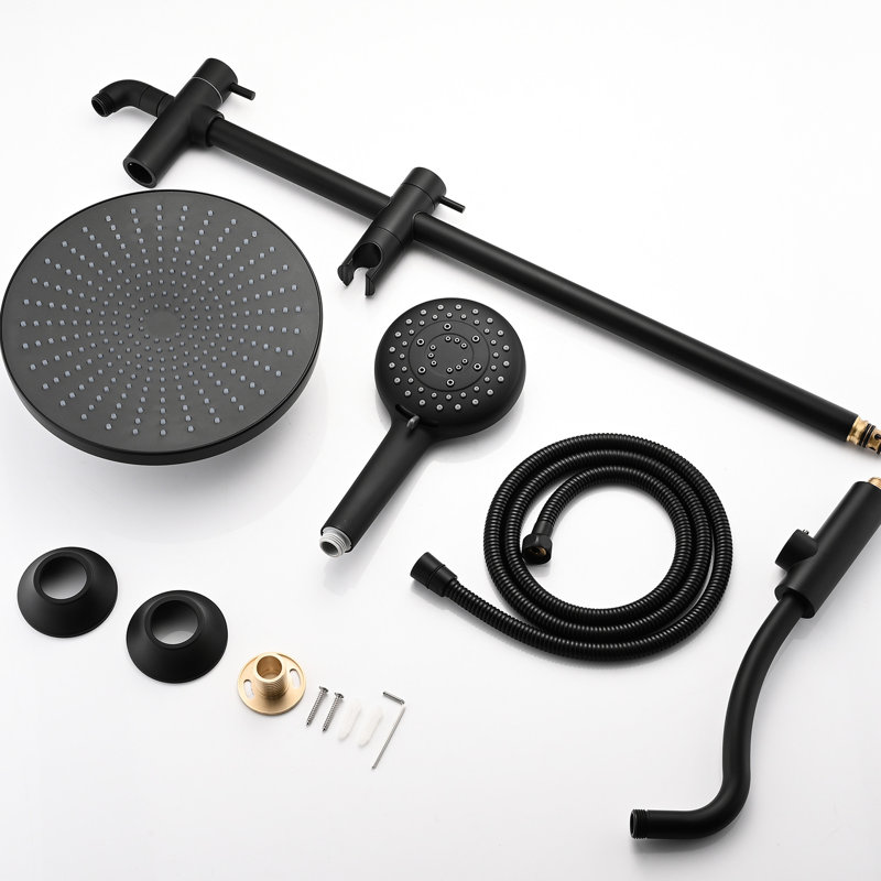 5-Setting Handheld Shower System With Dual Head - Matte Black Wall Mounted 1.8 Gpm Adjustable Spray Pattern Resists Corrosion & Discoloration Hand Slide Bar Swivel Spout