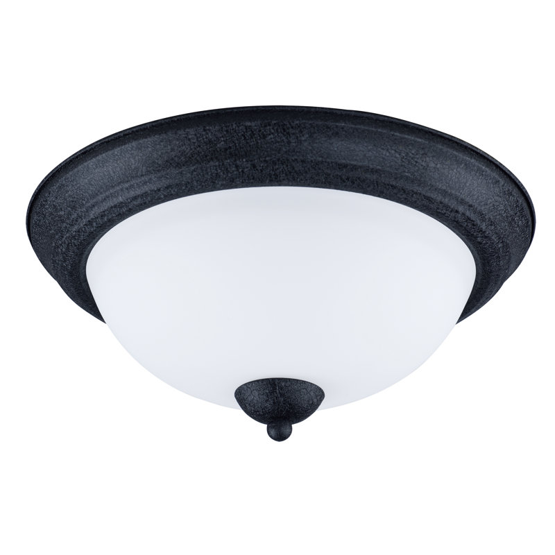 Glass Flush Mount, 6.25" H x 13.25" W x 13.25" D, Textured Black