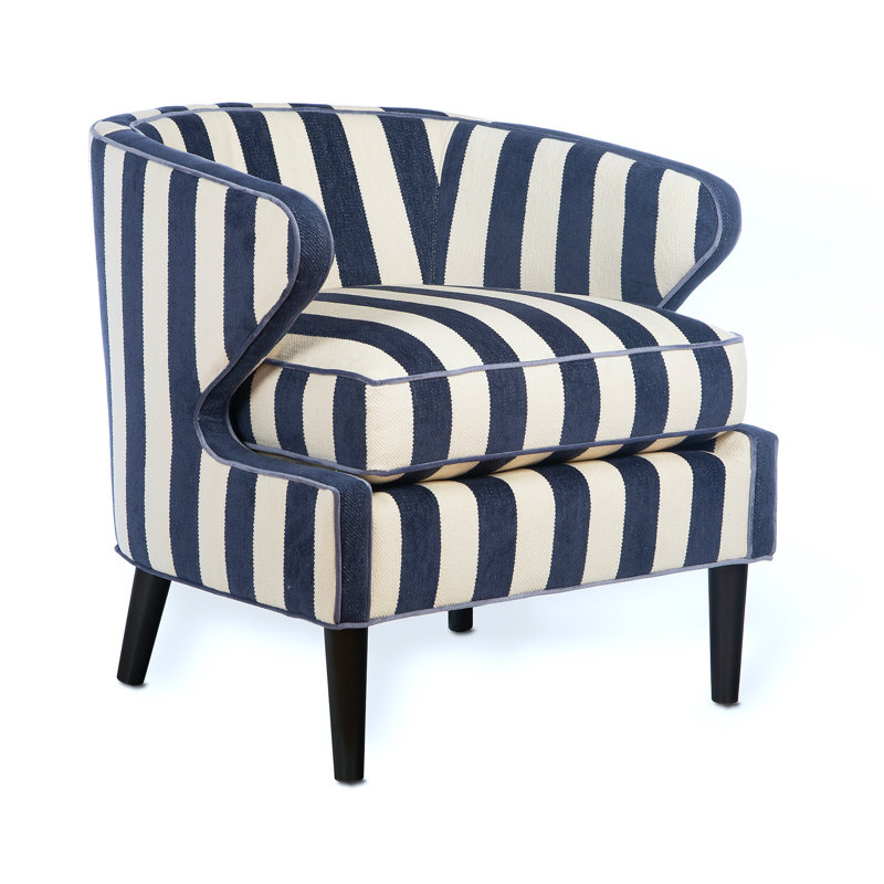 Nautical Navy and White Striped Chenille Barrel Accent Chair