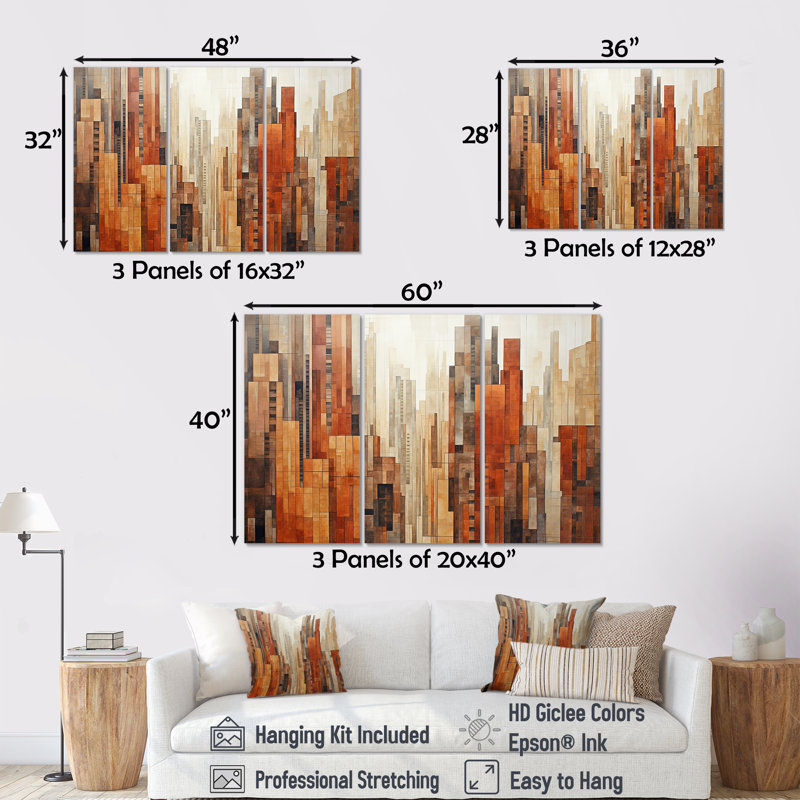 Ensemble de salon Caramel Colonnes Skycrapers Dream III - Skyscrapers, H 32 po x l 48 po x P 1 po, Toile tendue