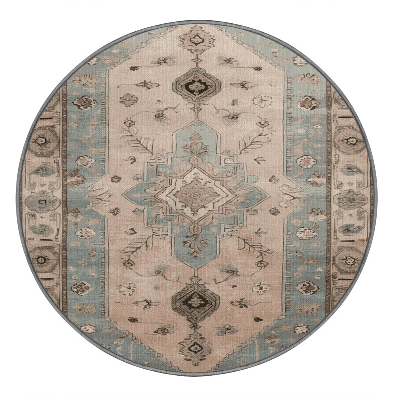 Tapis gris Afyon lavable à la machine, Rond 5 pi