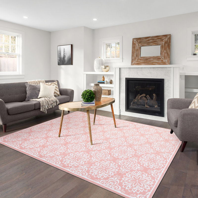 Washable Area Rug Modern Low Pile Floral Carpet for Living Room Bedroom Dining Room Nursery Hallway Soft Mark Resistant Non Slip Rugs